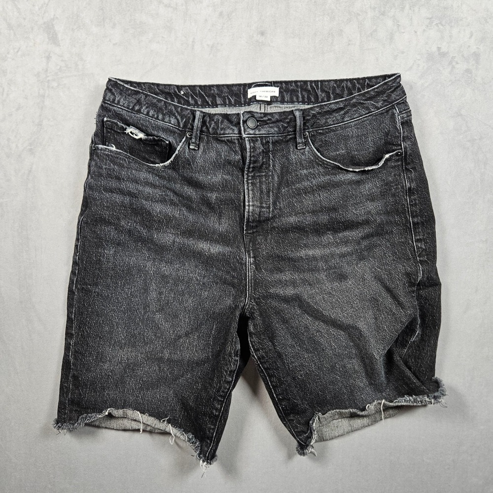 Good American Denim‎ Shorts Womens 14/32 Black Distressed Raw Hem